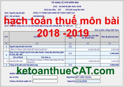 Hạch toán môn bài 2018 - 2019